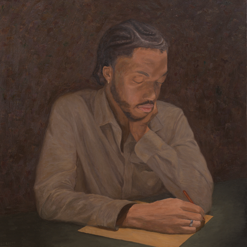 Amal Buford, the musician known as mal sounds, 2026. Oil on canvas, 30"x30"