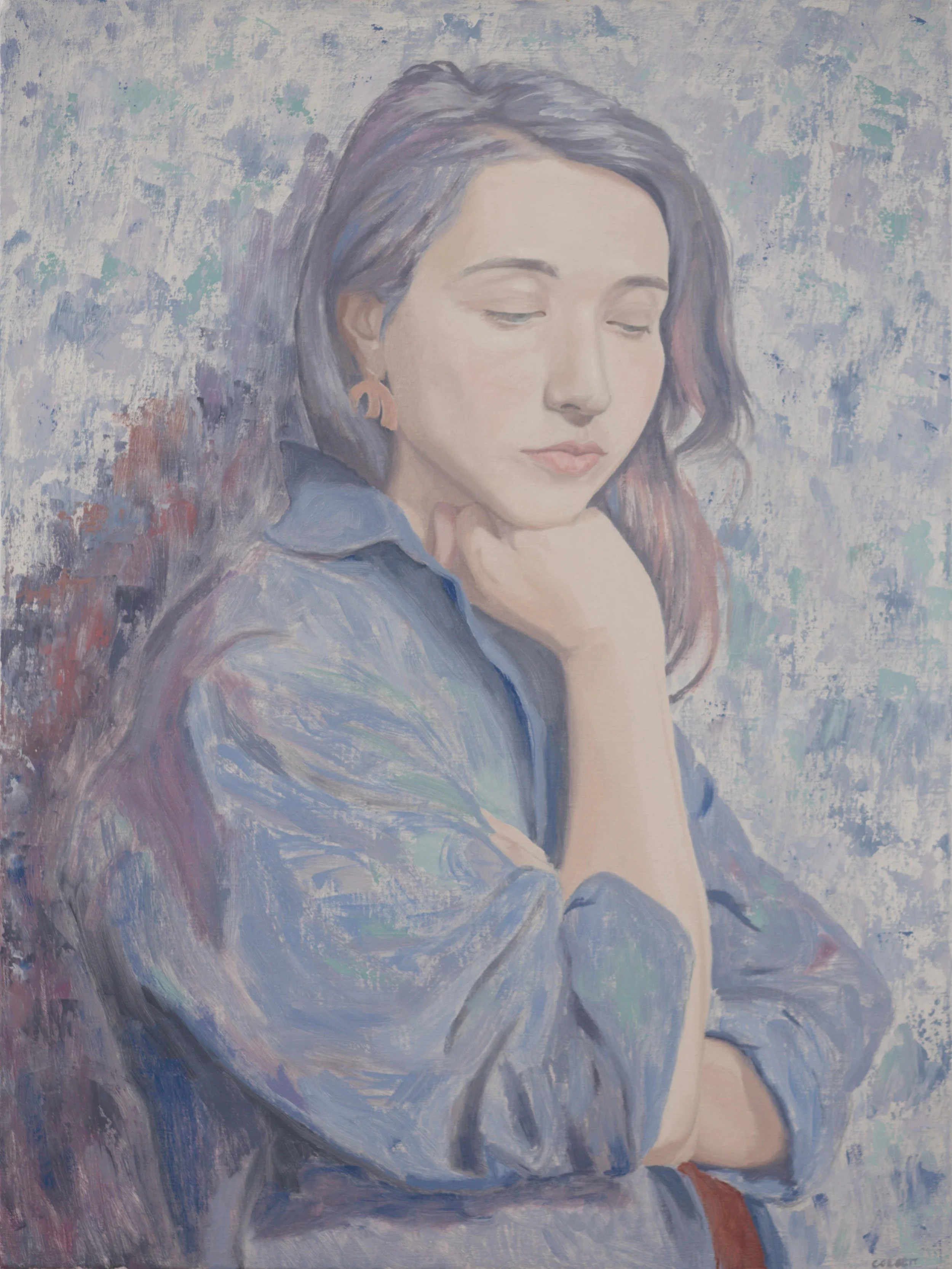 Ortal Isaac in Blue, 2026. Oil on linen, 28"x21"