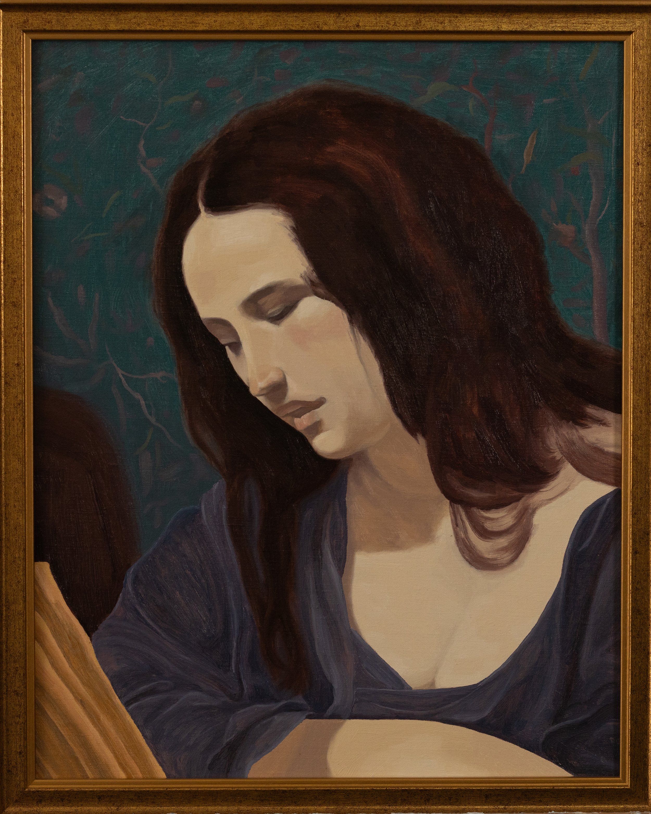 Reading, 2025. Oil on linen panel, 16"x12"