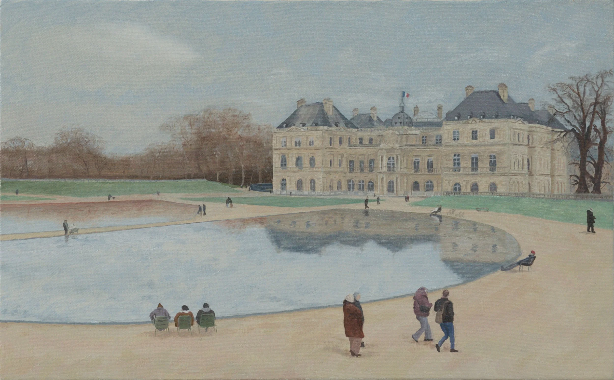 The Luxembourg Gardens in Winter, 2025. Oil on linen, 10"x16"