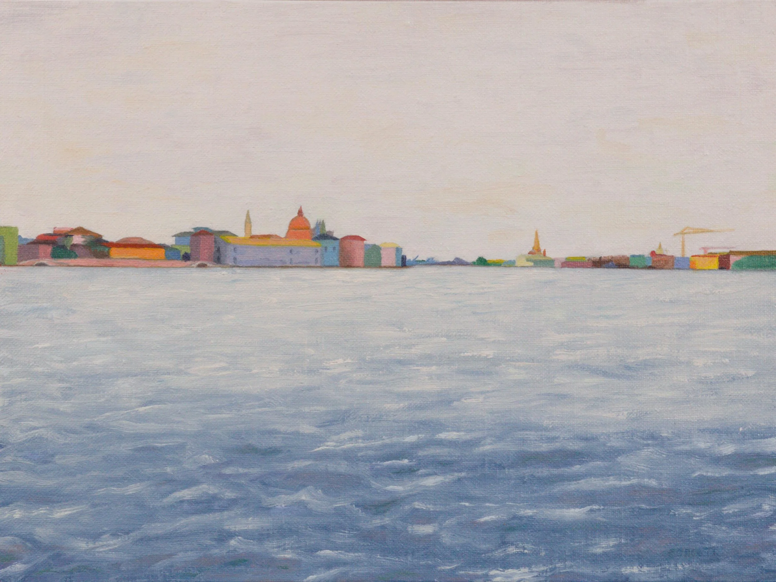 Twilight on the Giudecca canal, 2026. Oil on linen panel, 9"x12"