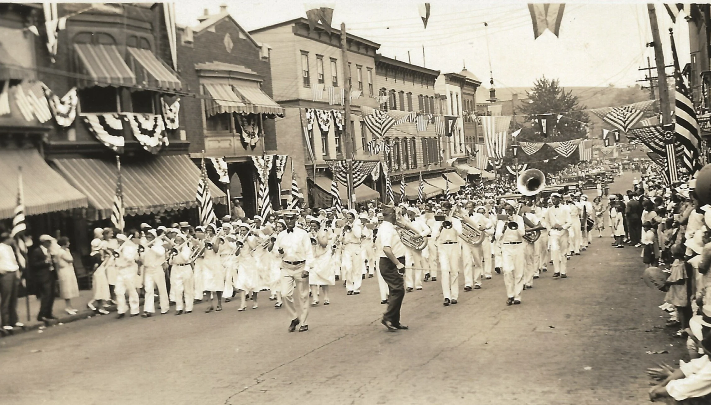 Drum and Bugle Corps Heading Up Sunbury St. circa 1920