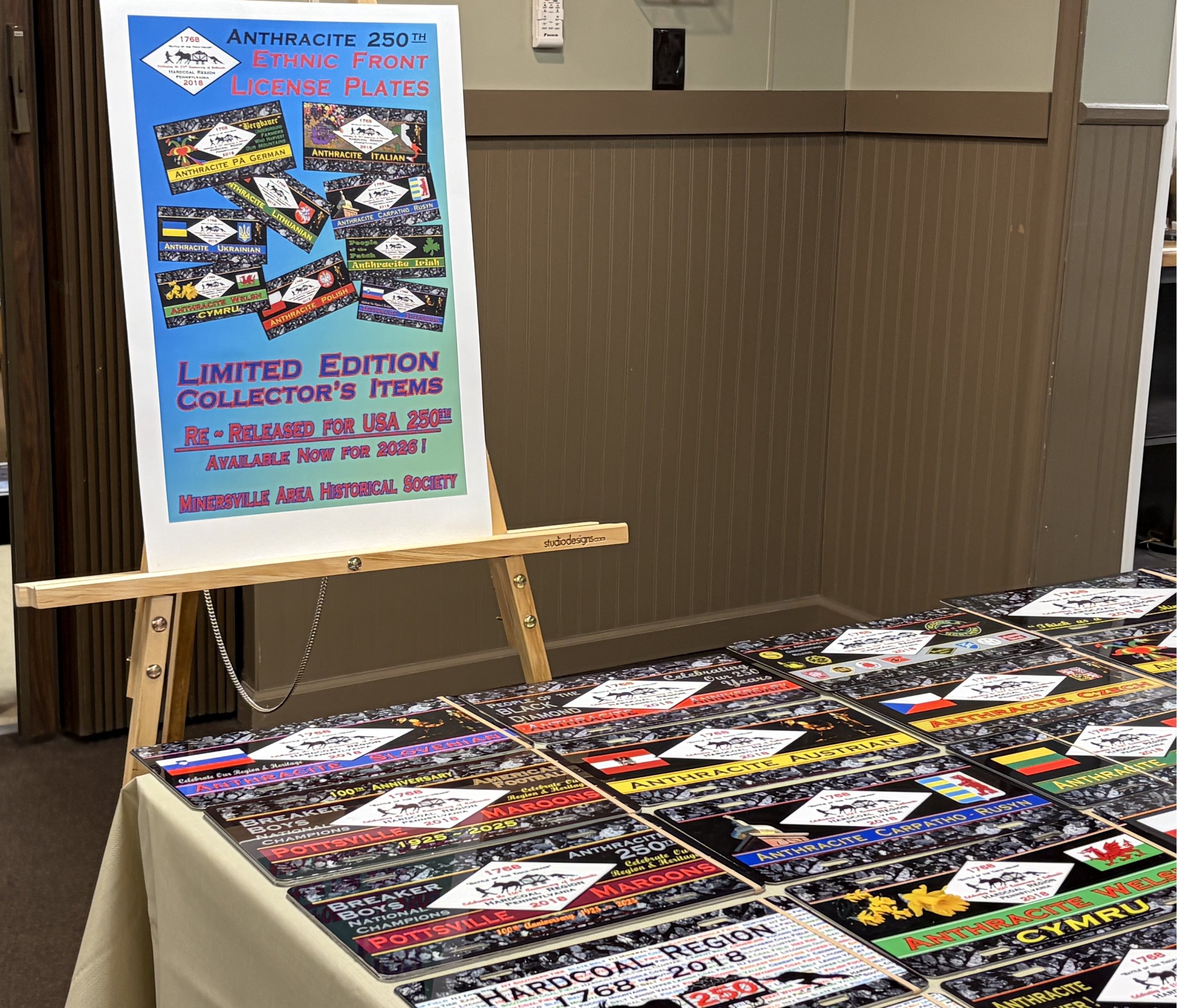 Ethnic and railroad-themed license plates for sale donated by Scott Herring