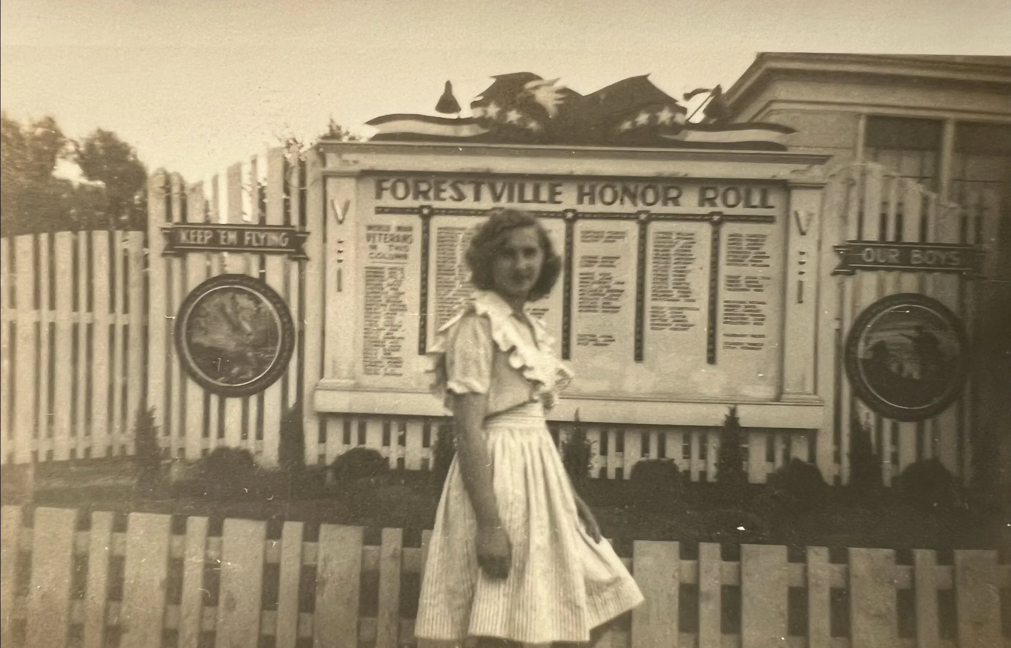 Armed Forces Service Members Honor Roll on the grounds of the Forestville Elementary School circa 1942