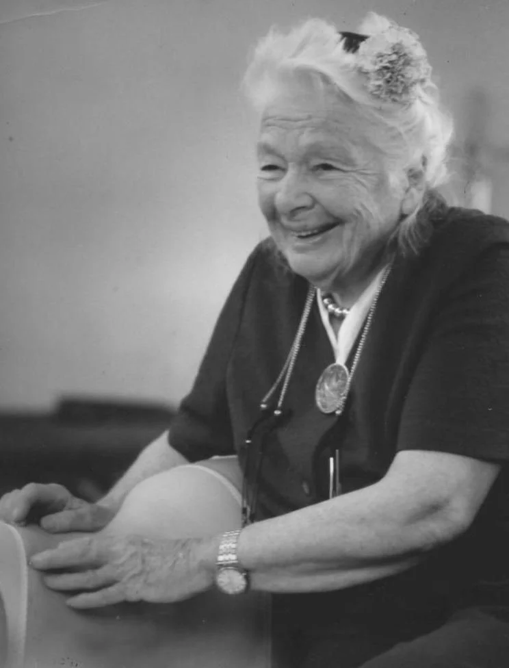 portrait of Ida P Rolf working on a model. Structural Integration