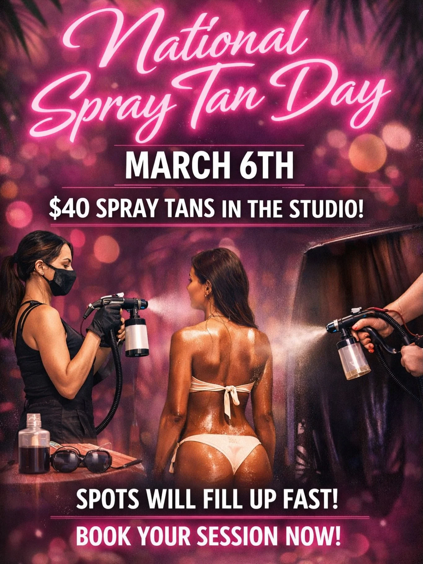 ✨ NATIONAL SPRAY TAN DAY ✨
March 6th only 💕

$40 spray tans IN THE STUDIO 🙌🏼

This is your sign to book the glow. Whether you have a rodeo event, date night, girls&rsquo; night, senior pics, or just want to feel bronzed and confident&hellip; this 