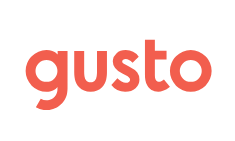 The word 'gusto' written in bold, lowercase, red letters.