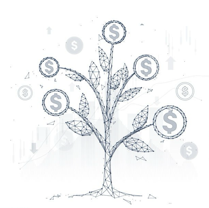 Digital illustration of a money tree with dollar signs on the branches, symbolizing income growth or financial prosperity.
