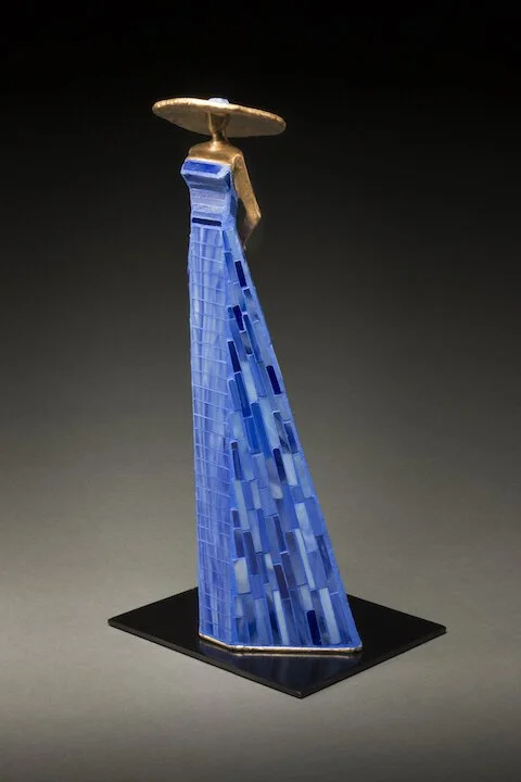 Shades of Blue
17”H x 8”W x 7”D
Welded steel, bronze w/stained glass 
UNIQUE (SOLD)