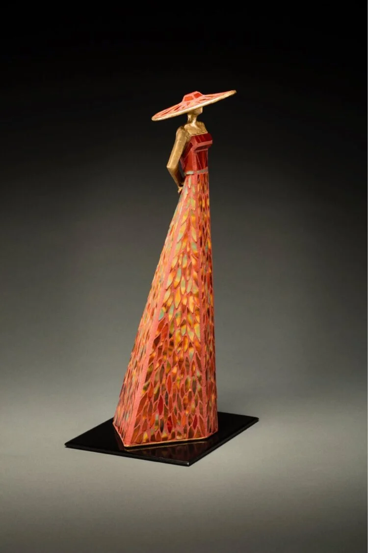 Autumn  
17”H x 8”W x 7”D
Welded steel, bronze & stained glass
(SOLD)