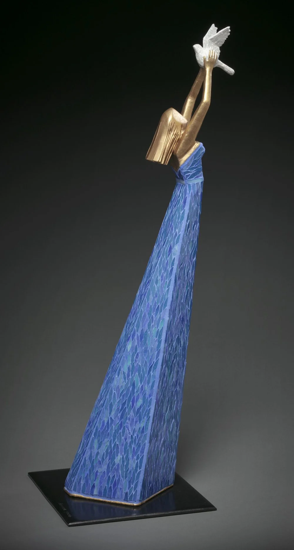 Letting Go in Blue
30’H x 10”W x 12”D
Welded steel, bronze w/stained glass,
UNIQUE (SOLD)