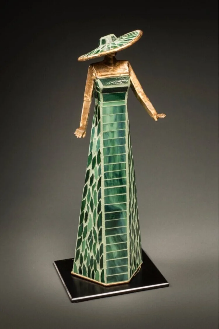 Summer
19”H x 7.5 D x 10
”Welded steel, bronze w/stained glass,
UNIQUE (SOLD)