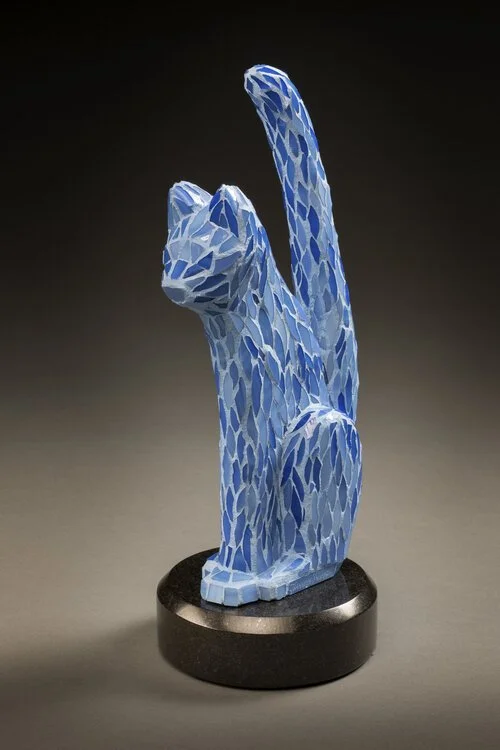 Blue Cat on a New Moon
Stained glass over bronze on granite base
UNIQUE (SOLD)