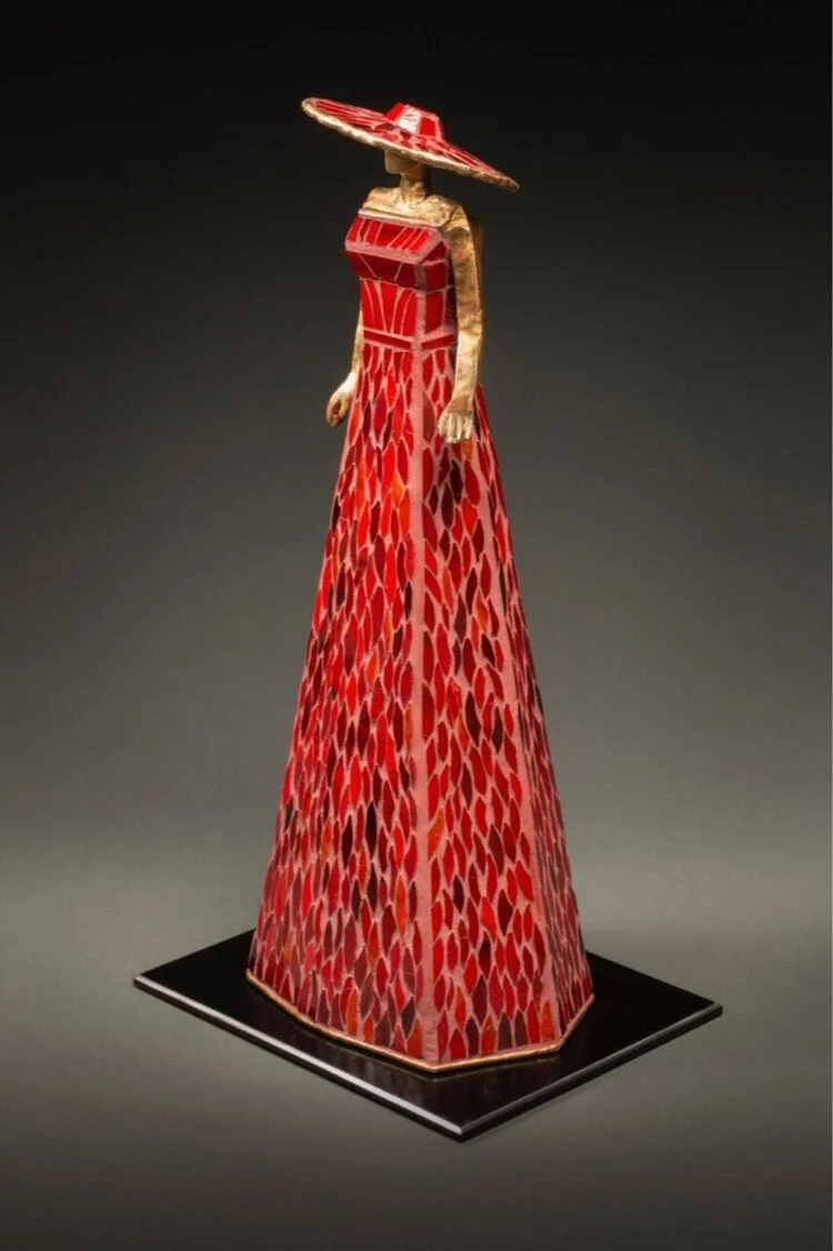 Scarlet
17.5”H x 7”W x 5.5”D
Welded steel, bronze w/stained glass.
UNIQUE (SOLD)