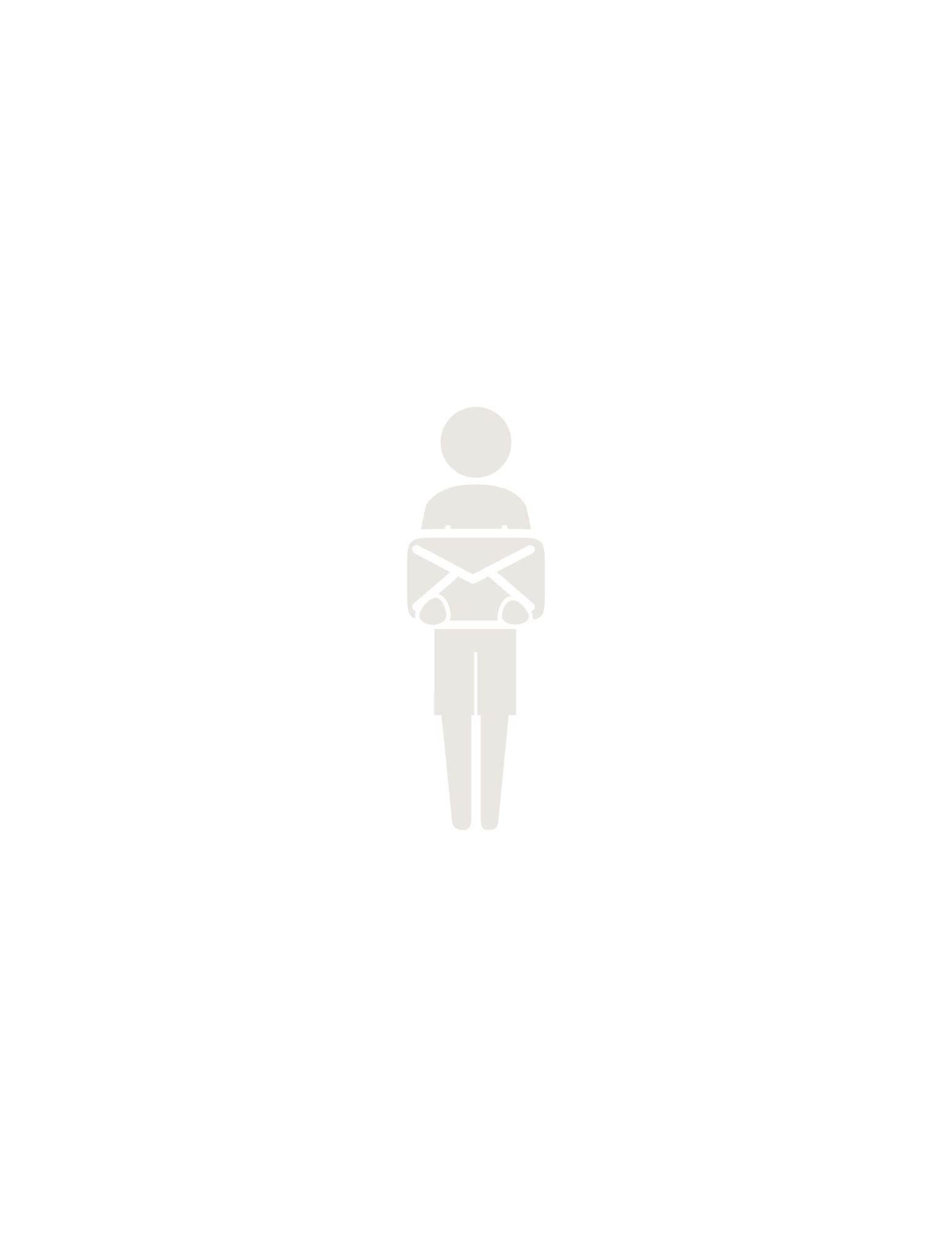 Silhouette of a person holding an envelope with heart symbols.