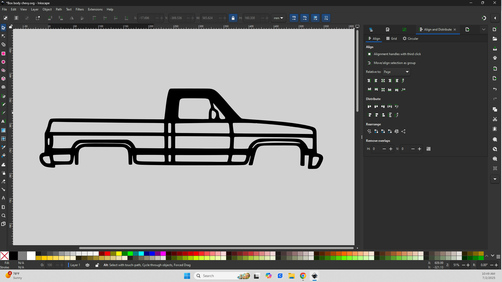 Outline drawing of a pickup truck in black on a gray background.