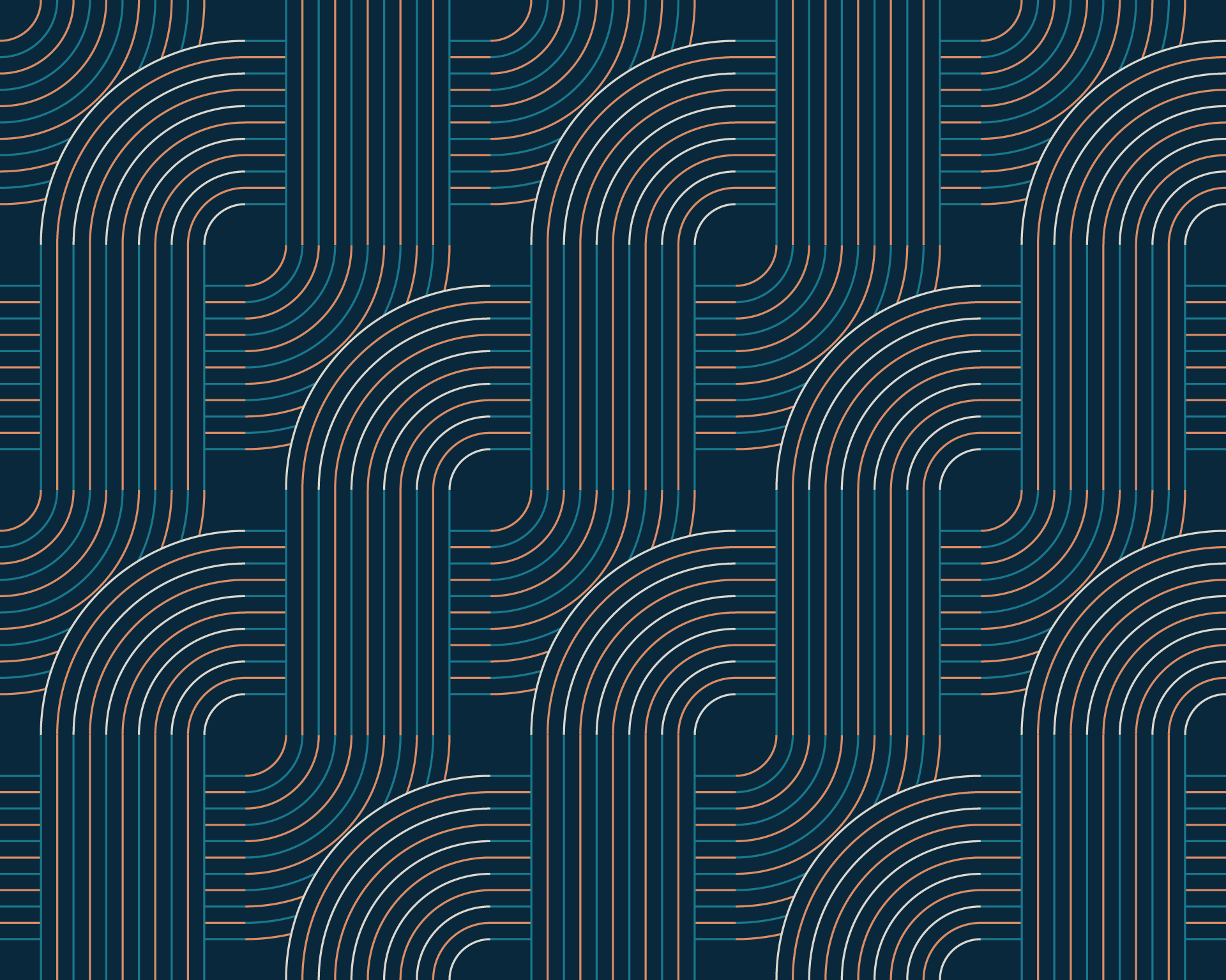 A repeating geometric pattern of curved lines in shades of blue, with some thin orange lines, on a dark background.