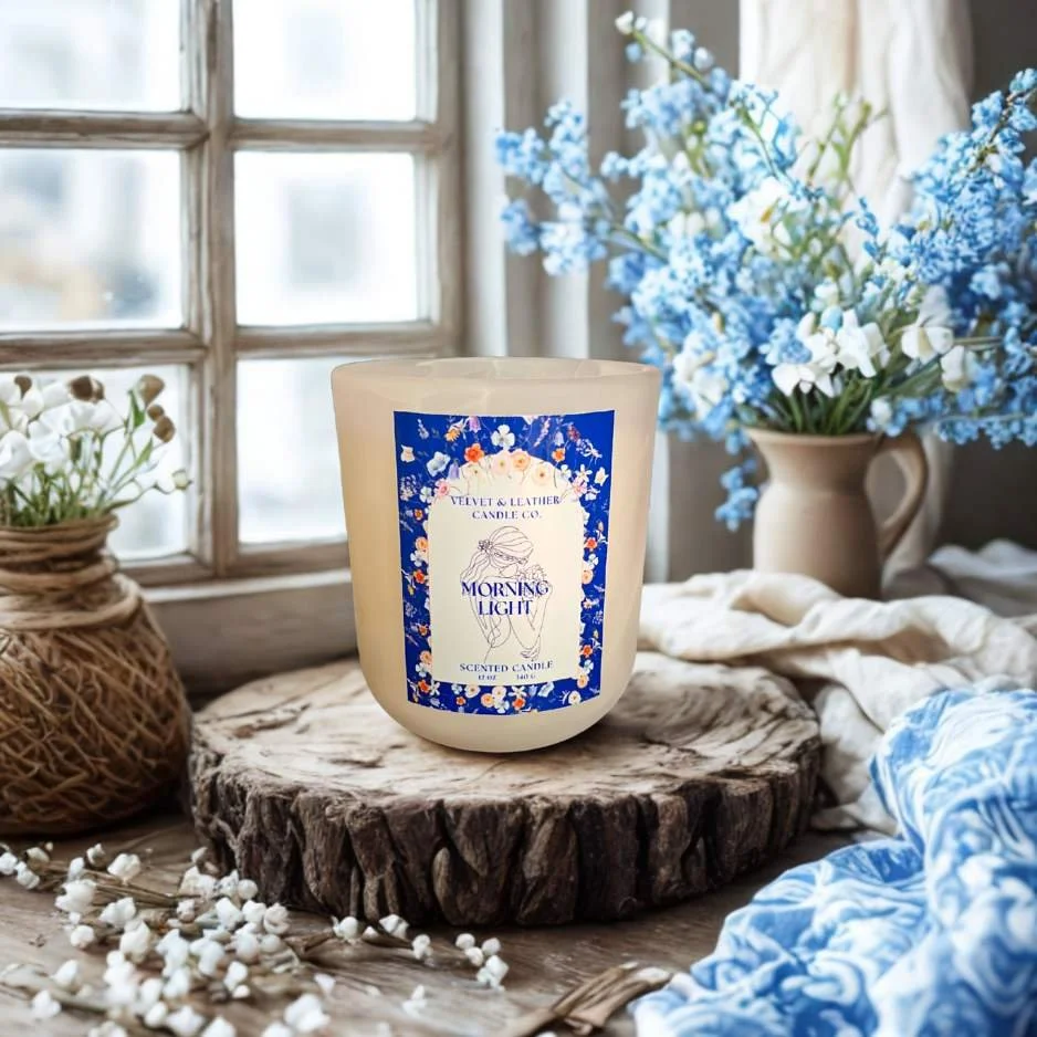 Eco-friendly refillable candle in sustainable designer vessel with clean-burning wax