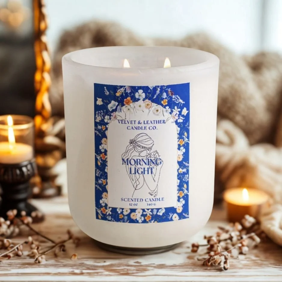 Eco-friendly refillable candle in sustainable designer vessel with clean-burning wax