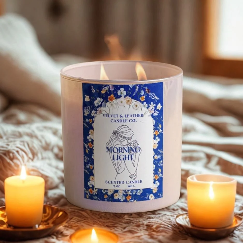 Eco-friendly refillable candle in sustainable designer vessel with clean-burning wax