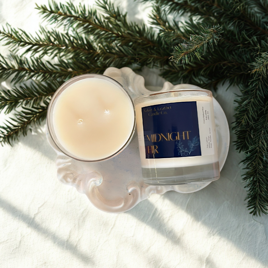 Christmas Elegant fall candle infused with pine and fir essential oils, ideal for rustic or woodland decor