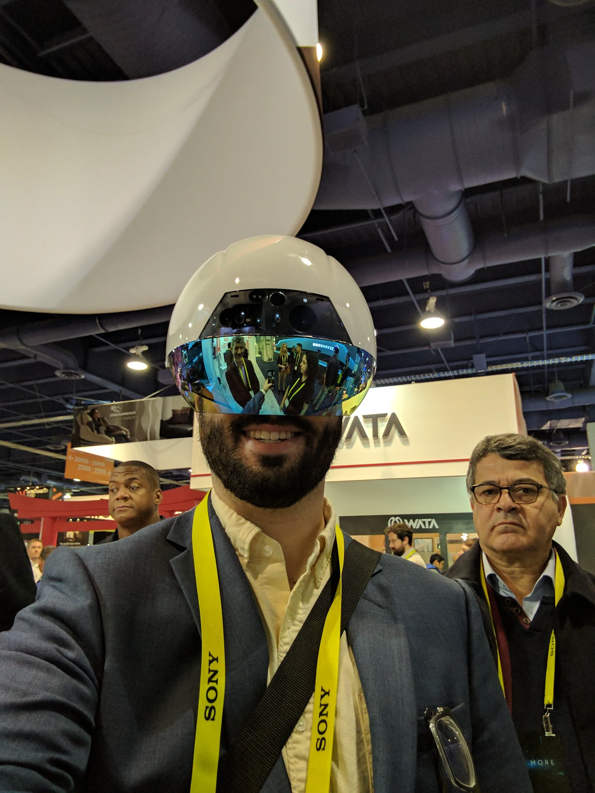 Testing gadgets at a Consumer Electronics Show