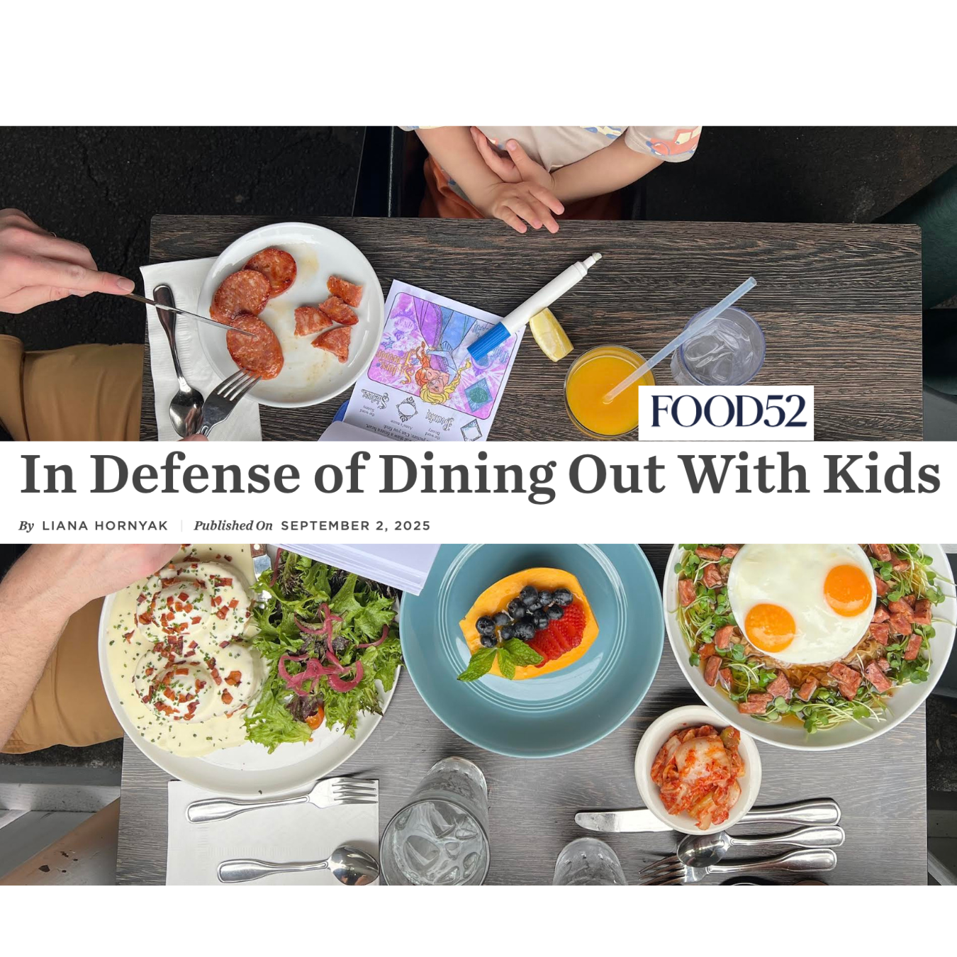 "In Defense of Dining Out With Kids" editorial feature for Food52