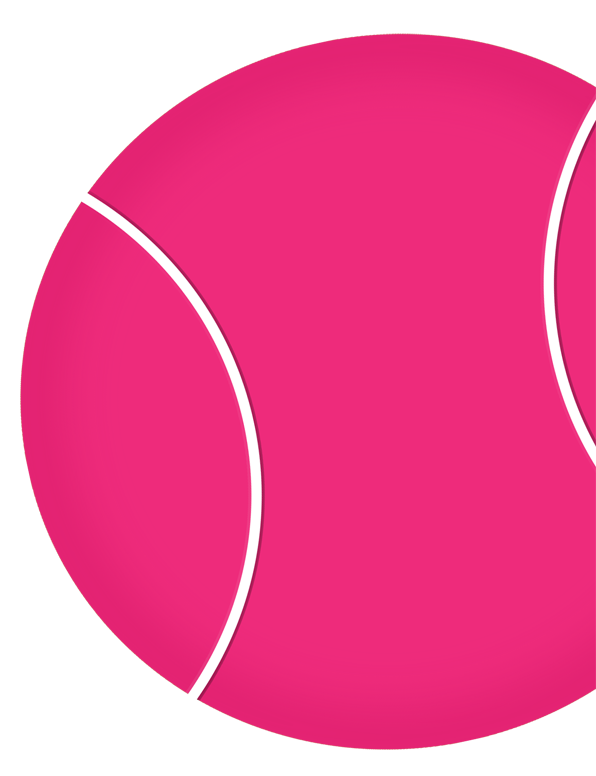 Close-up of a bright pink tennis ball with white curved lines.