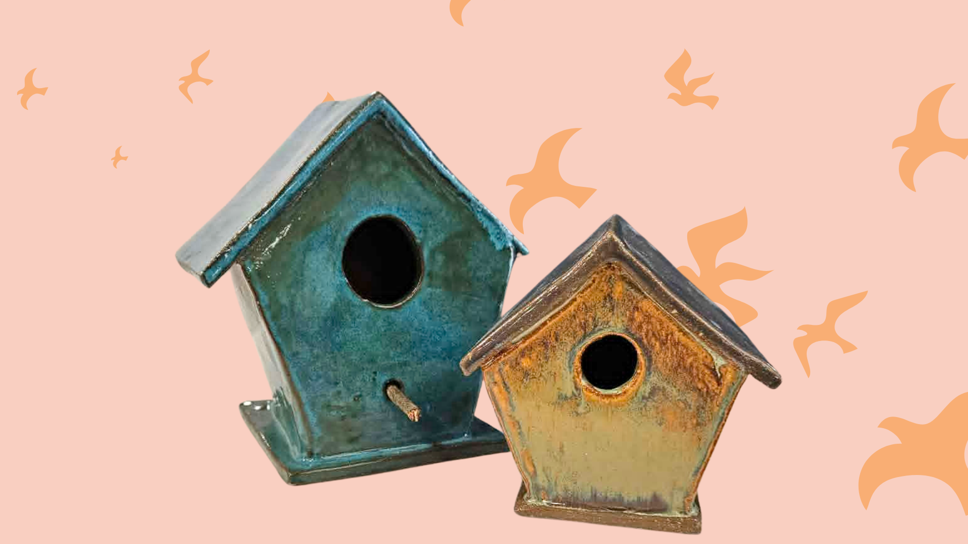 Pair of Ceramic Birdhouses with Jackie Thomas