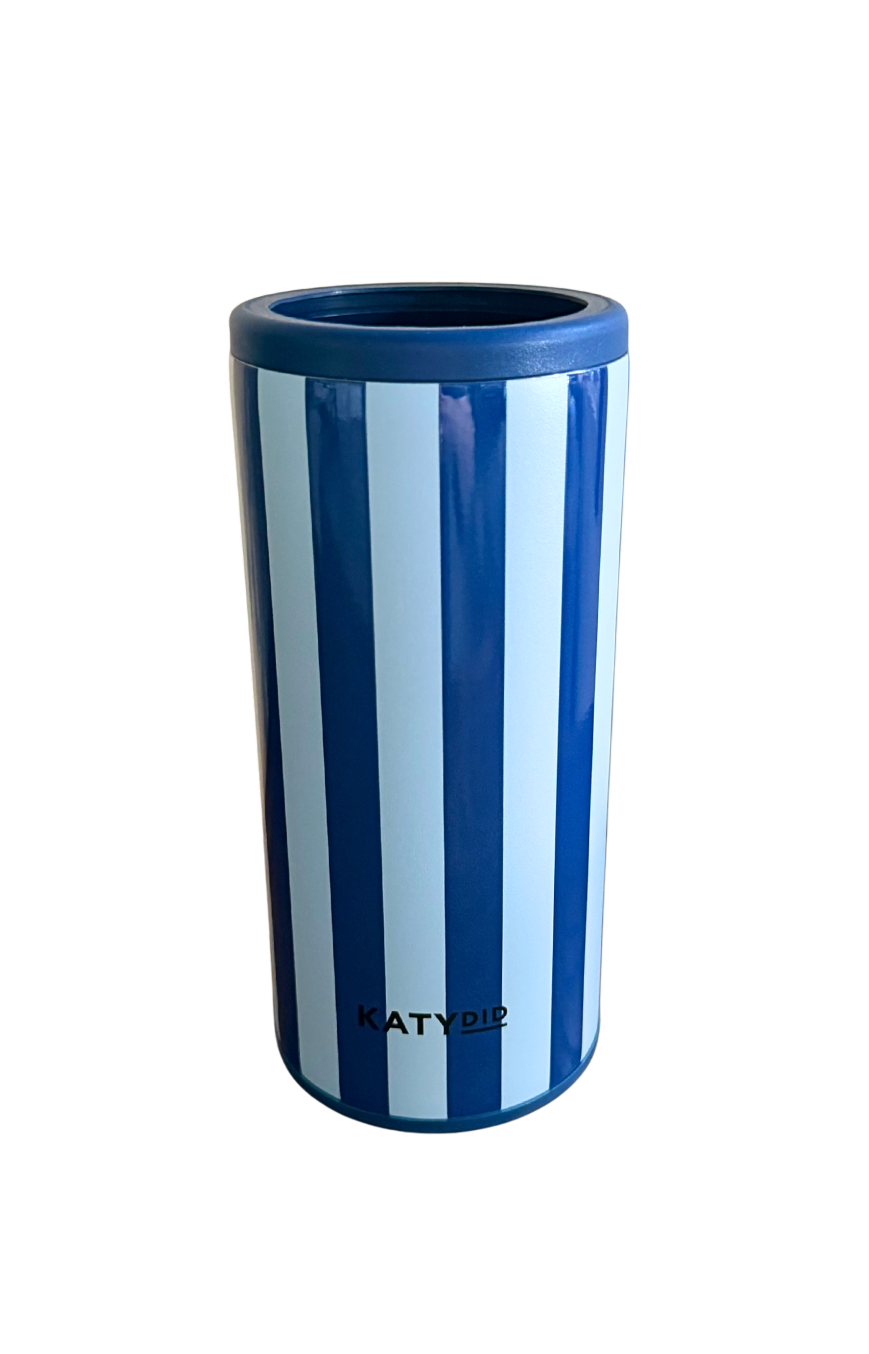 Light Blue & Navy Stripes Slim Can Cooler