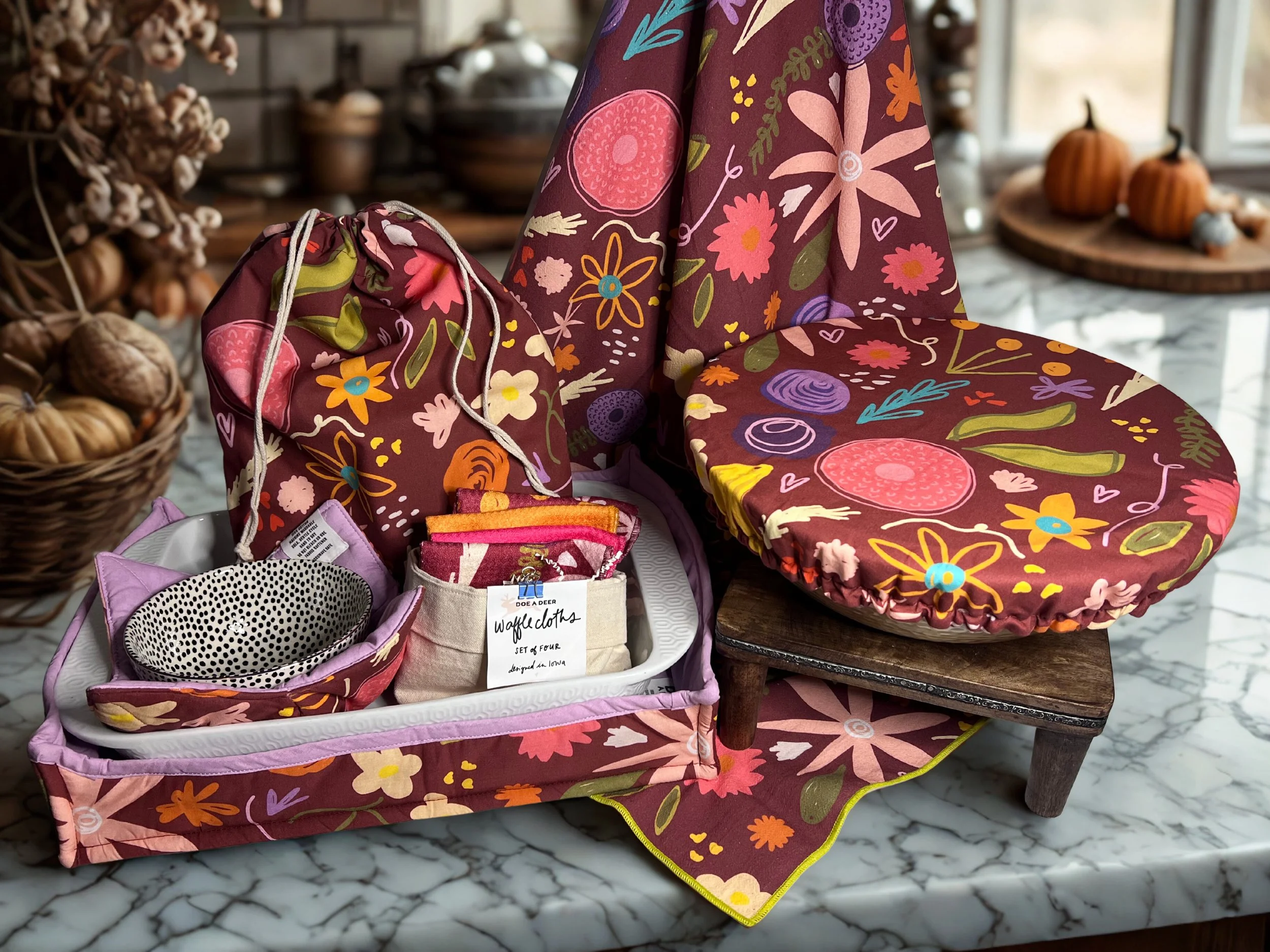 Doe A Deer: Fall Floral Waffle Dish Cloths (Set of 4)