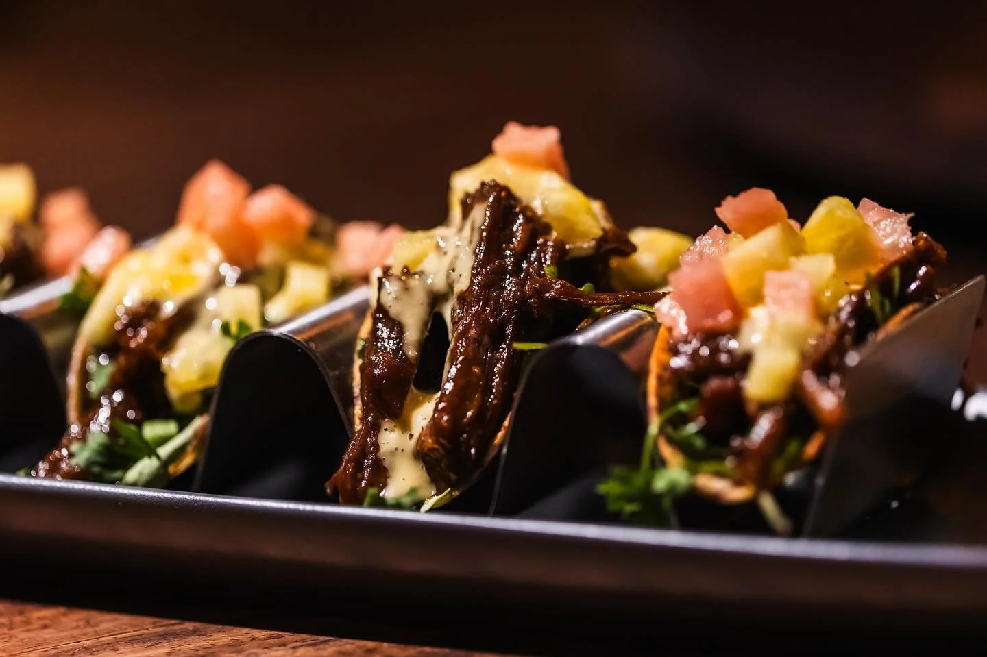 Korean Short Rib 🇰🇷
Pear-braised short rib, charred pink pineapple, taro aioli.

Just one of our taco options &mdash; each with a Lucky Tiger twist.
Follow the link in our bio to book your table for this week.