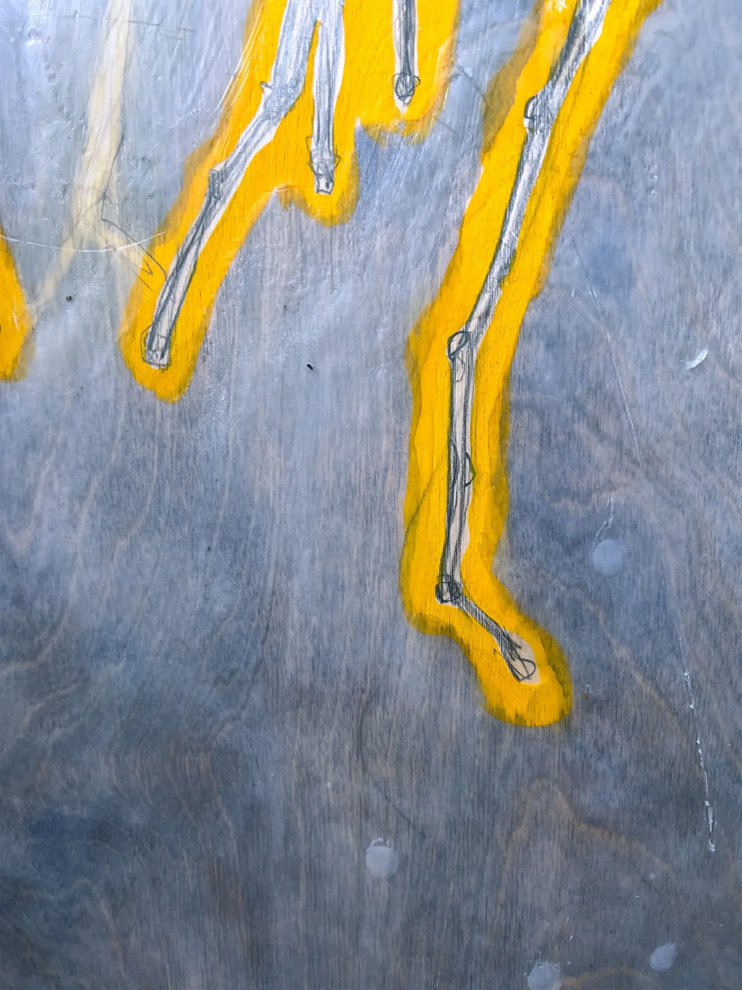 Detail – At the Bus Stop — 2025, Wax, pigment, graphite, and resin on cradled panel