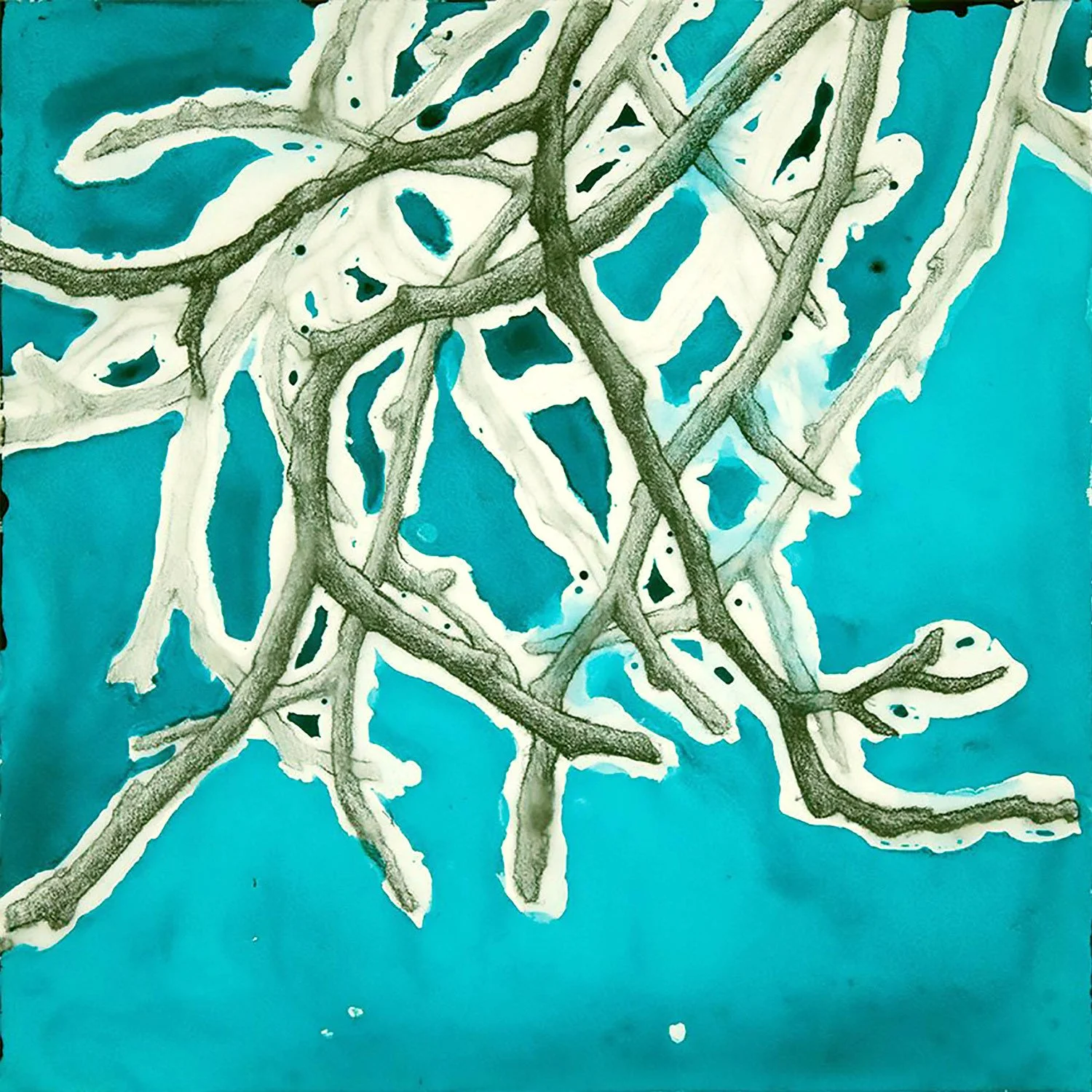 Parting at Daybreak — 2022, Graphite, watercolor, wax, and resin on panel, 8 x 8 inches