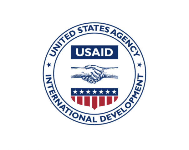 Logo of the United States Agency for International Development featuring a handshake, stars, and red and white stripes.
