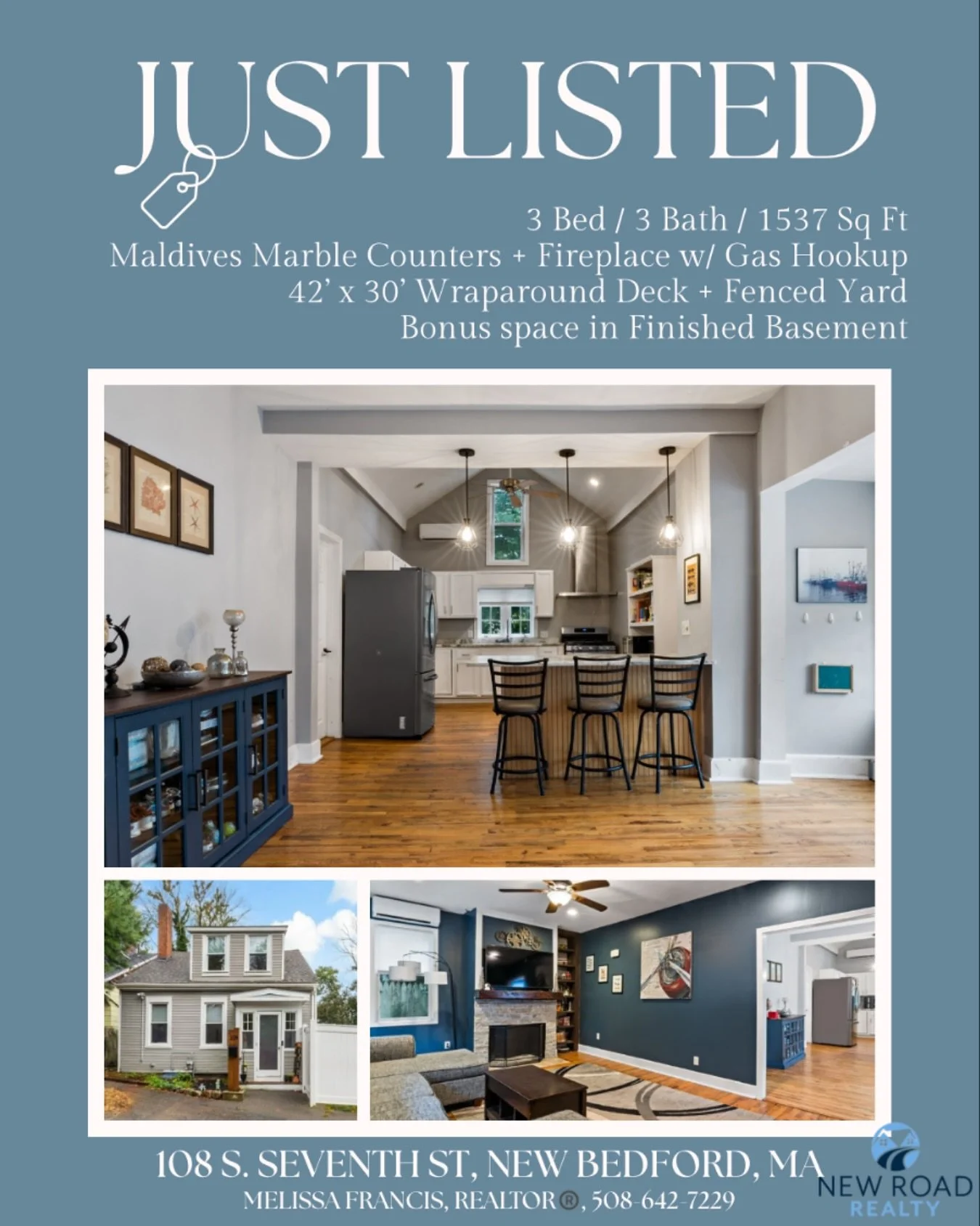 🏡 Just Listed in Downtown New Bedford!
This beautifully updated 3-bed, 3-bath home offers a rare mix of charm and modern upgrades. Hardwood floors throughout, an open kitchen with Maldives marble countertops, stainless appliances, and a sun porch wi
