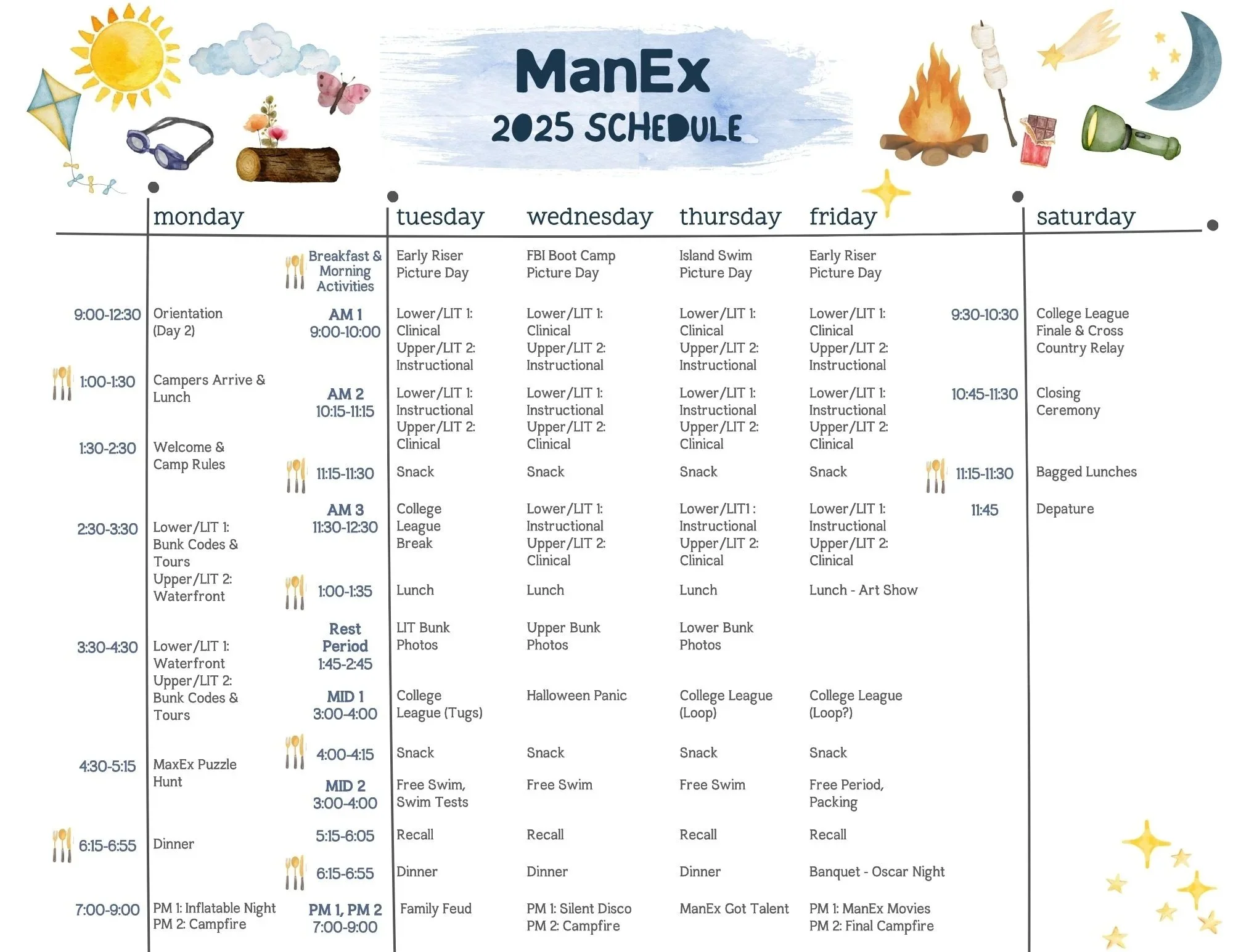 ManEx camps 2025 schedule
