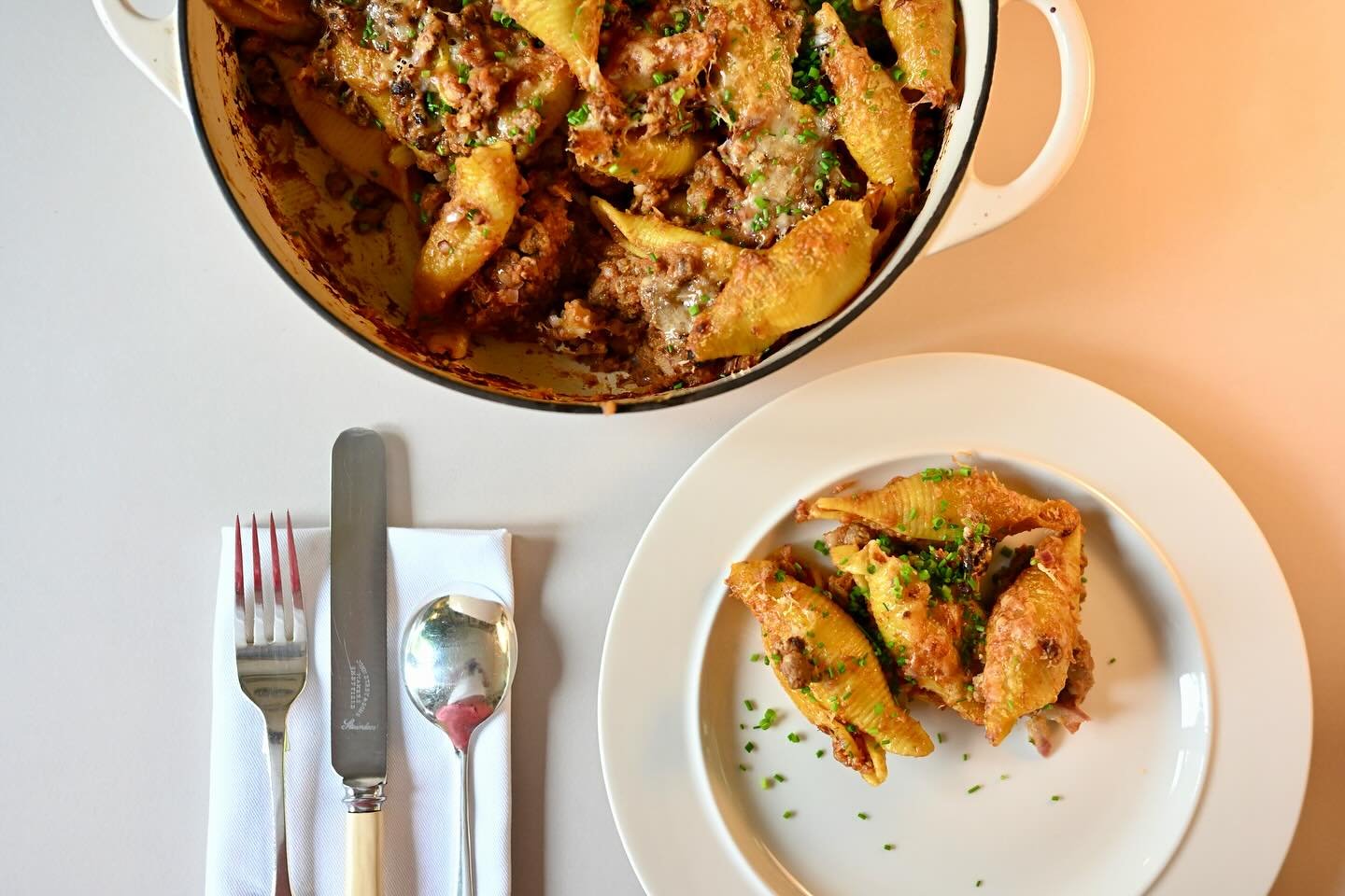 Michelle&rsquo;s bake. 

This is a simple dish of giant conchiglie shells with a meat-free ragu. It can be vegetarian, this particular one is not, because it has a fine French comt&eacute; on the top buts it&rsquo;s good too with pangrattato and chop