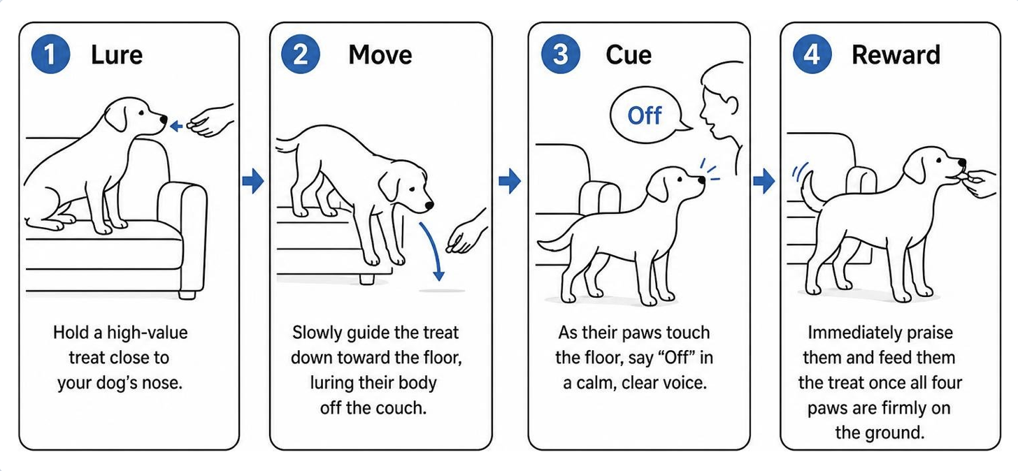 Process diagram showing step-by-step off command training