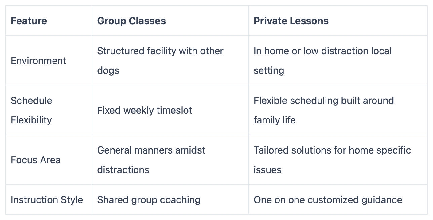 Infographic differentiating group classes and private lessons