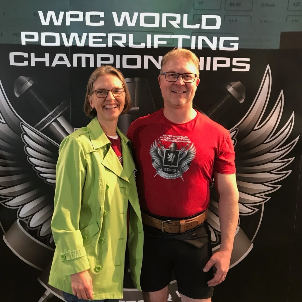 Nick and his wife, Annette, at the WPC world powerlifting championships.