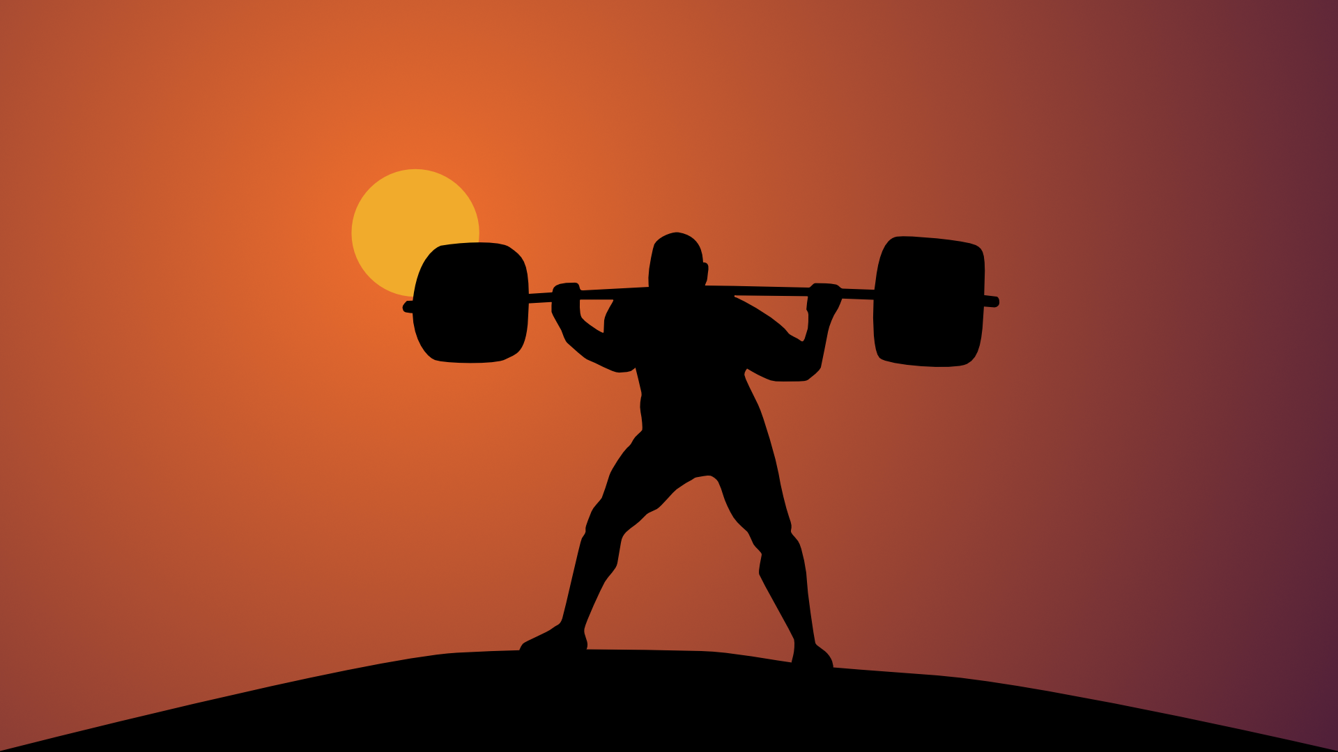 Finnish powerlifter lifting weights silhouetted against a sunrise