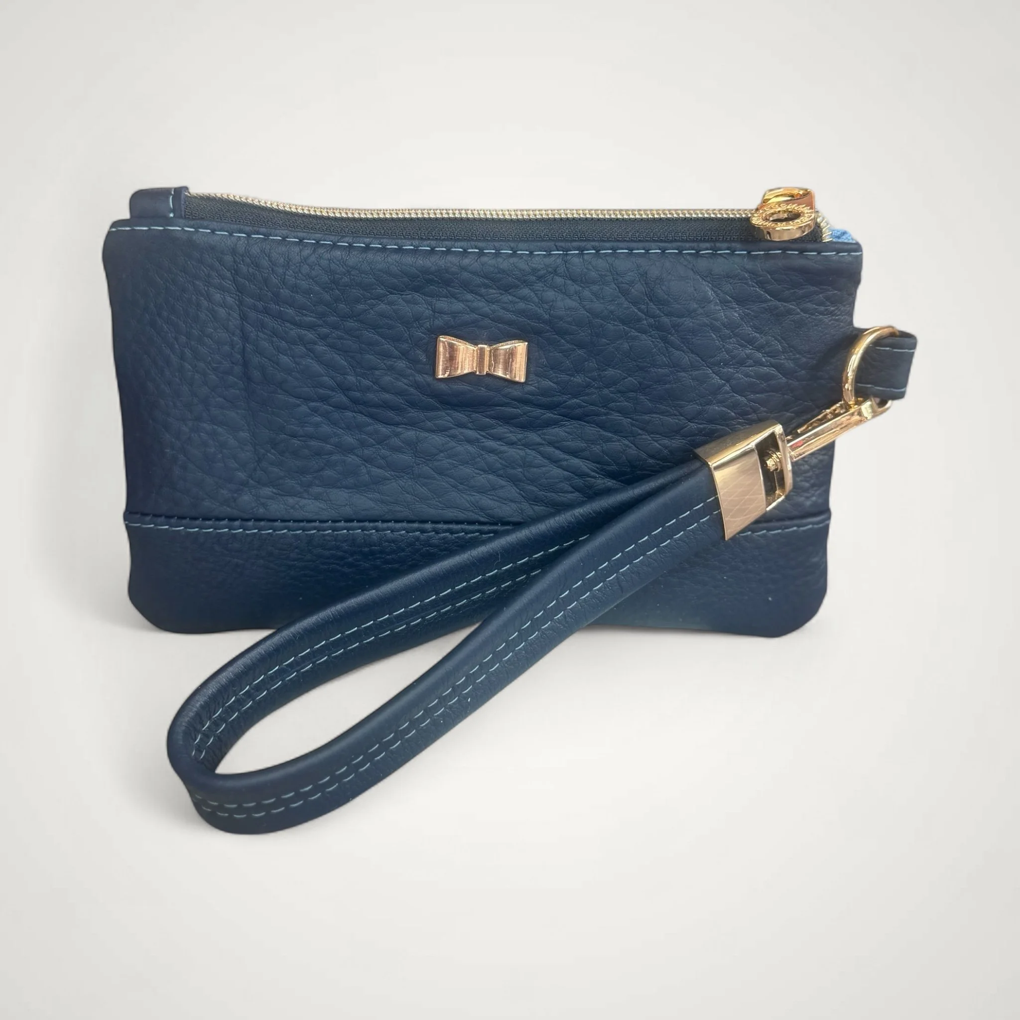 Navy Luxe Bow Wristlet