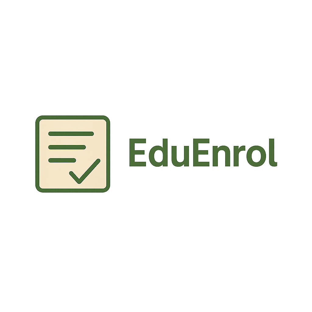 A logo with a document icon and a checkmark next to the word 'EduEnrol' in green text.