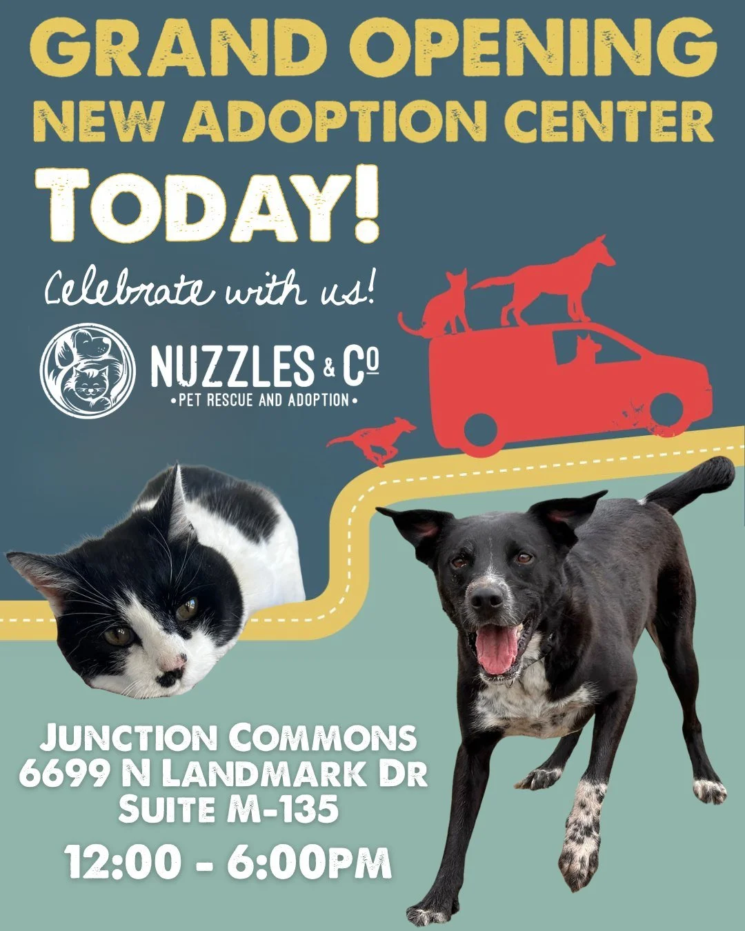🎉 We&rsquo;re Celebrating&mdash;Come Join Us! 

We're thrilled to invite you to the grand opening of our brand-new adoption center at Junction Commons!

Bring your friends, family, and anyone who could use a dose of puppy kisses or kitty snuggles&md