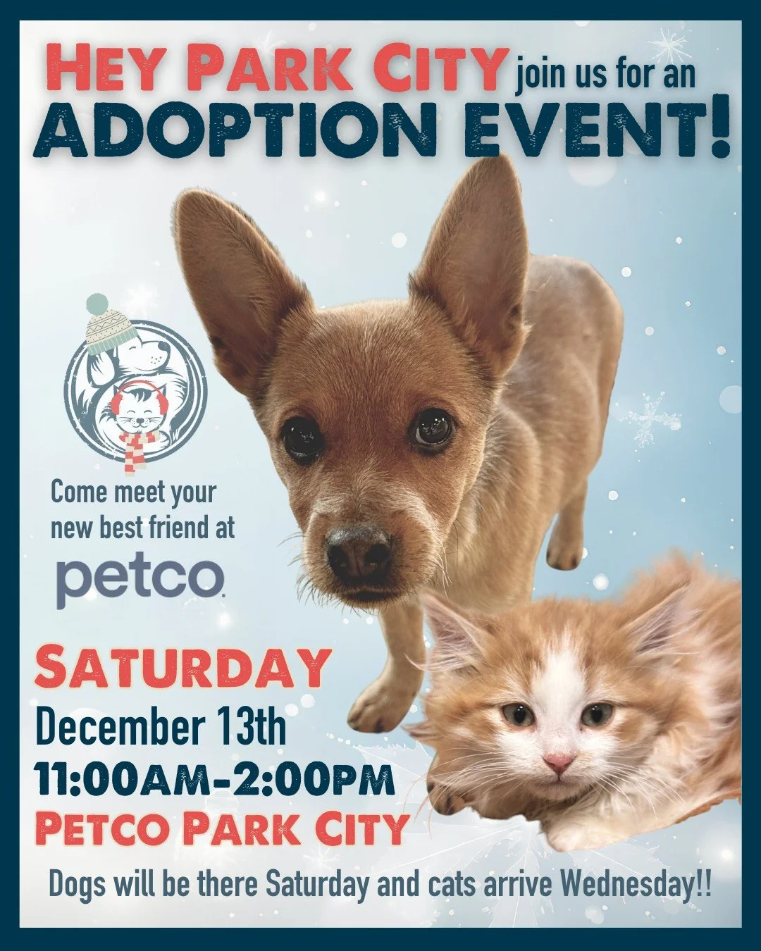 🐾💙We are bringing adoptable animals to Petco Park City this Saturday!  Come meet your future best friend from 11&ndash;2pm.  Cats arrive Wednesday, pups will be ready to say hi on Saturday&mdash;see you there!

 #nuzzlesandco #adoptables #utahisrad