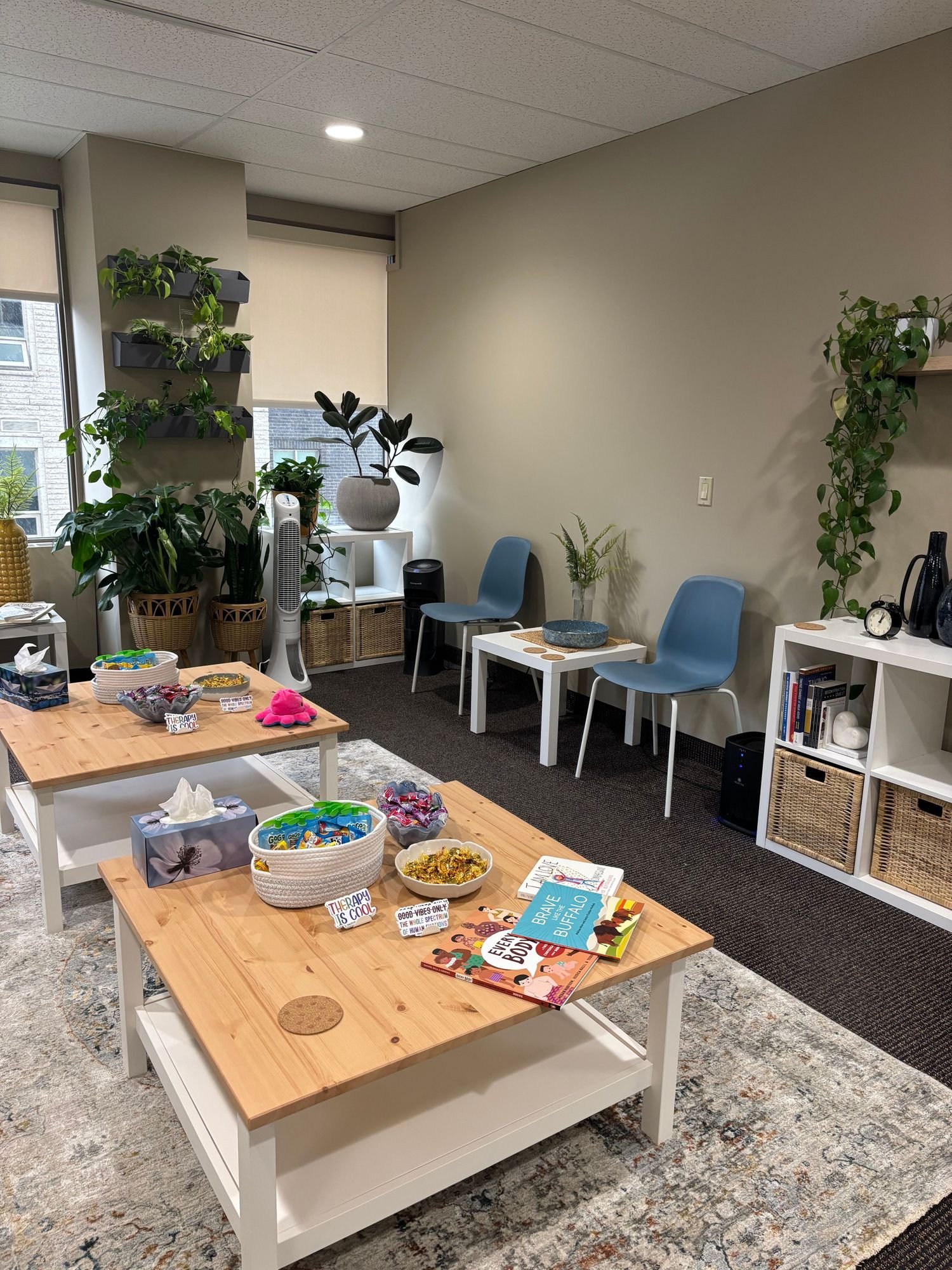 Suite 600's lobby. Relax, snack, and have a sip of tea while you wait for your appointment.