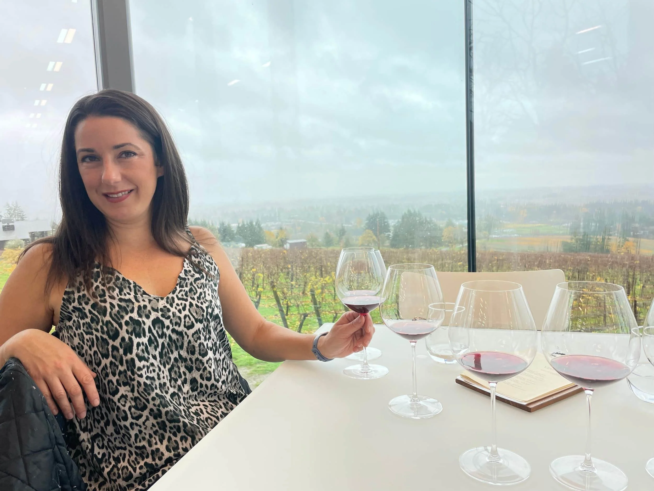 Claire doing a wine tasting in Oregon