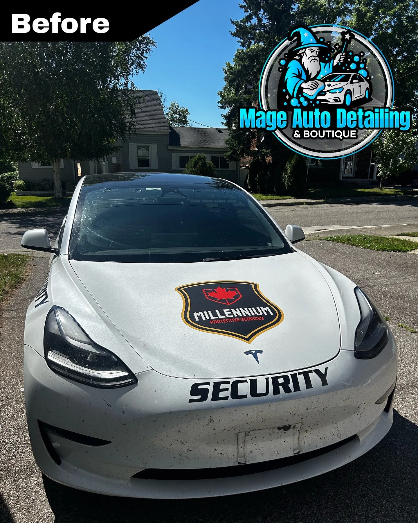 This Tesla Model 3 Security Patrol Car received an exterior decontamination, sanitation and waxing; as well as a light interior detail!

We utilized heavy clay bar treatment to fight against the tar, iron, bugs &amp; dirt embedded deeply into the cle