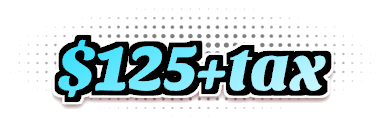 Text reading '$125 + tax' in bold font with black outline.